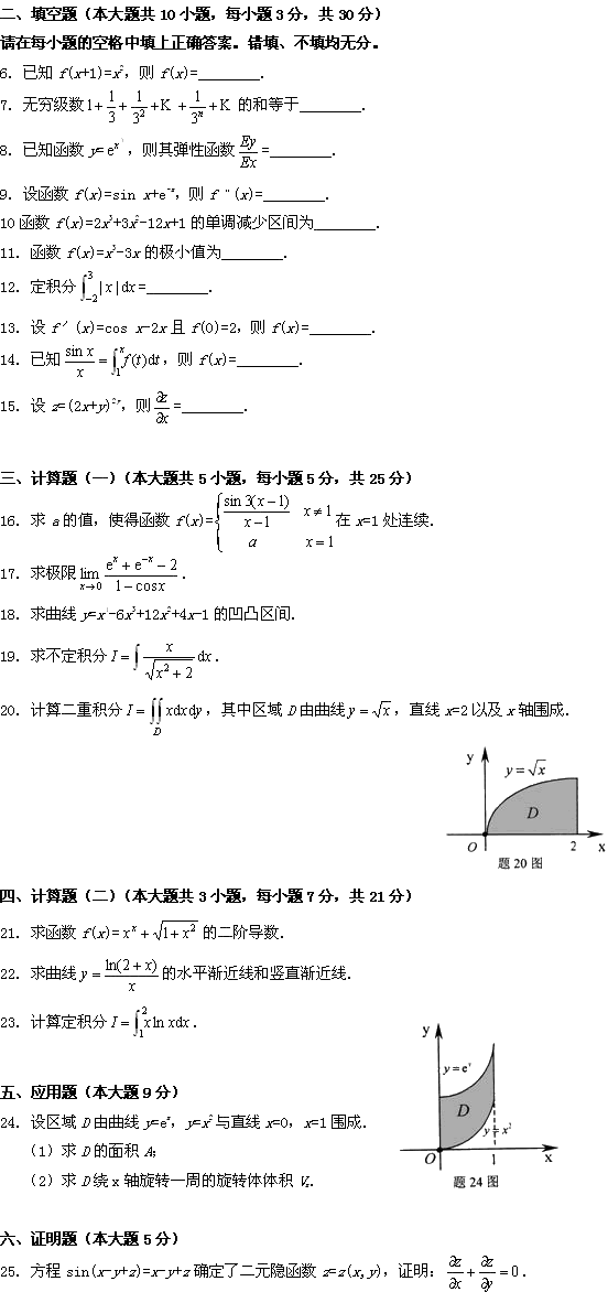 全国2009年10月高等教育自学考试高等数学(一)试题