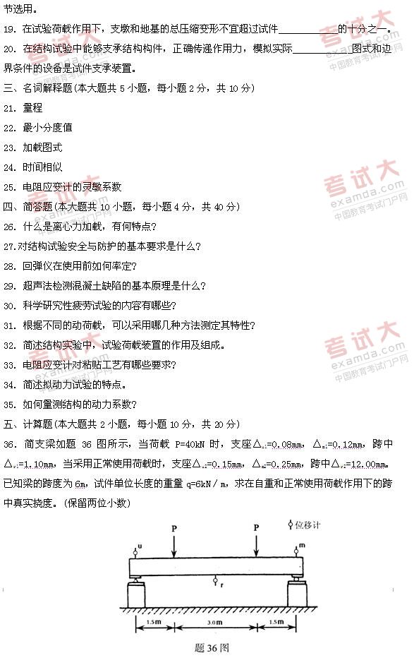 全国2011年1月高等教育自学考试建筑结构试验试题(图3) 全国2011年1月高等教育自学考试建筑结构试验试题(图3)